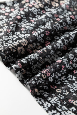 Black Ditsy Floral Mesh Thumbhole Sleeve Slim Fit Top