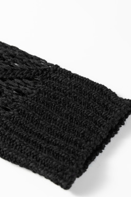 Black Solid V Neck Pointelle Knit Sleeve Patchwork Sweater