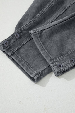 Medium Grey Mineral Wash Jogger Style High Waist Pants