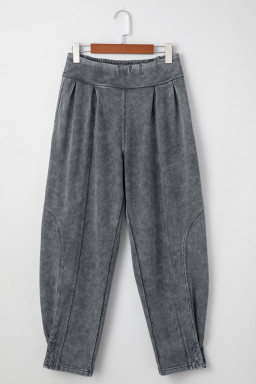 Medium Grey Mineral Wash Jogger Style High Waist Pants
