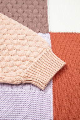 Coffee Mix Texture Colorblock Knit Baggy Sweater