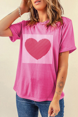 Sachet Pink Contrast Striped Heart Printed Valentines Day T Shirt