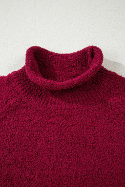 Burgundy Popcorn Mock Neck Solid Sweater