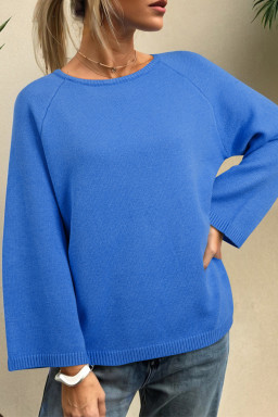 Sky Blue Solid Color Knit Loose Bracelet Sleeve Dolman Sweater