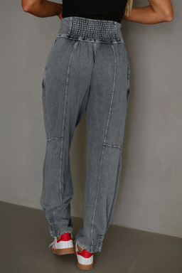Medium Grey Mineral Wash Jogger Style High Waist Pants