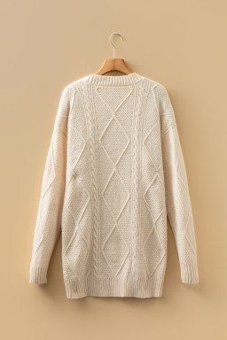 Oatmeal Cable Knit Drop Shoulder Loose Fit Sweater Dress