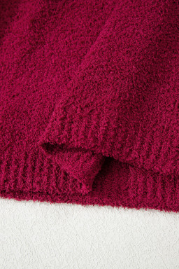 Burgundy Popcorn Mock Neck Solid Sweater