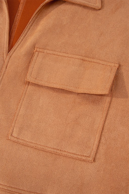 Thai Curry Collared V Neck Faux Suede Short Sleeve Shift Mini Dress