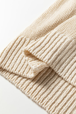 Jet Stream Solid V Neck Pointelle Knit Sleeve Patchwork Sweater