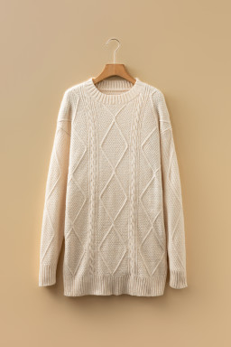 Oatmeal Cable Knit Drop Shoulder Loose Fit Sweater Dress