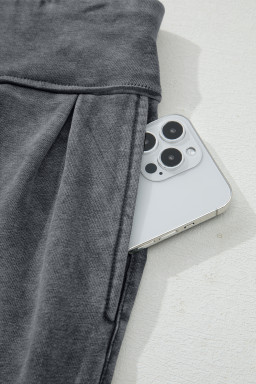 Medium Grey Mineral Wash Jogger Style High Waist Pants