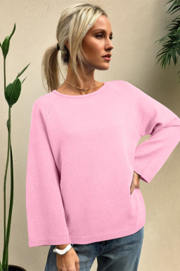 Pink Solid Color Knit Loose Bracelet Sleeve Dolman Sweater