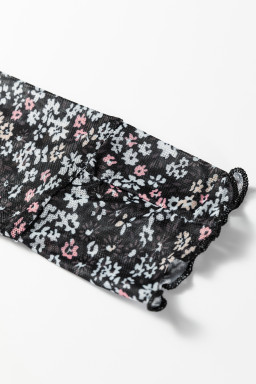 Black Ditsy Floral Mesh Thumbhole Sleeve Slim Fit Top