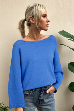 Sky Blue Solid Color Knit Loose Bracelet Sleeve Dolman Sweater