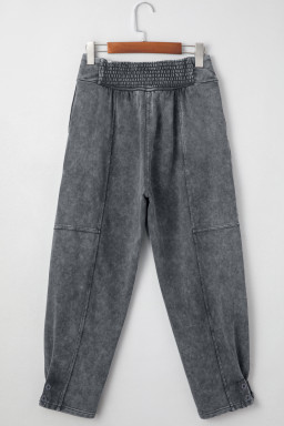 Medium Grey Mineral Wash Jogger Style High Waist Pants