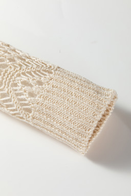 Jet Stream Solid V Neck Pointelle Knit Sleeve Patchwork Sweater