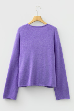 Wisteria Solid Color Knit Button Drop Shoulder Sweater Cardigan