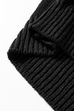 Black Solid V Neck Pointelle Knit Sleeve Patchwork Sweater