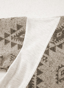 Gray Western Aztec Print Color Block Patchwork Drawstring Hooded Shacket