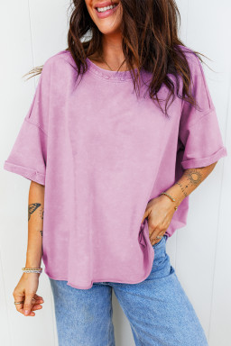 Lavendula Mineral Wash Drop Shoulder Raw Edge Loose Tee