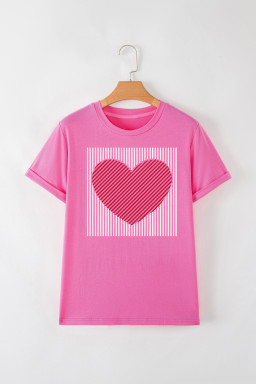 Sachet Pink Contrast Striped Heart Printed Valentines Day T Shirt