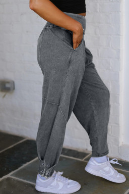 Medium Grey Mineral Wash Jogger Style High Waist Pants