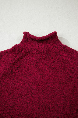 Burgundy Popcorn Mock Neck Solid Sweater