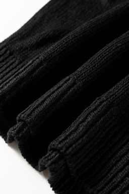 Black Solid V Neck Pointelle Knit Sleeve Patchwork Sweater