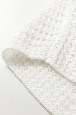 White Hollowed Detail Wide Sleeve Loose Pullover Sweater