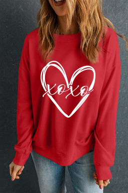 Red xoxo Valentines Heart Sketch Printed Pullover Sweatshirt