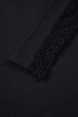 Black Leopard Mesh Patchwork Knit Long Sleeve Top