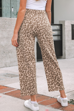 Khaki Leopard Print Straight Loose Jeans