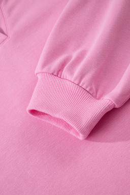 Bright Pink Polo Collar V Neck Pullover and Drawstring Sweatpants Set