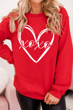 Red xoxo Valentines Heart Sketch Printed Pullover Sweatshirt
