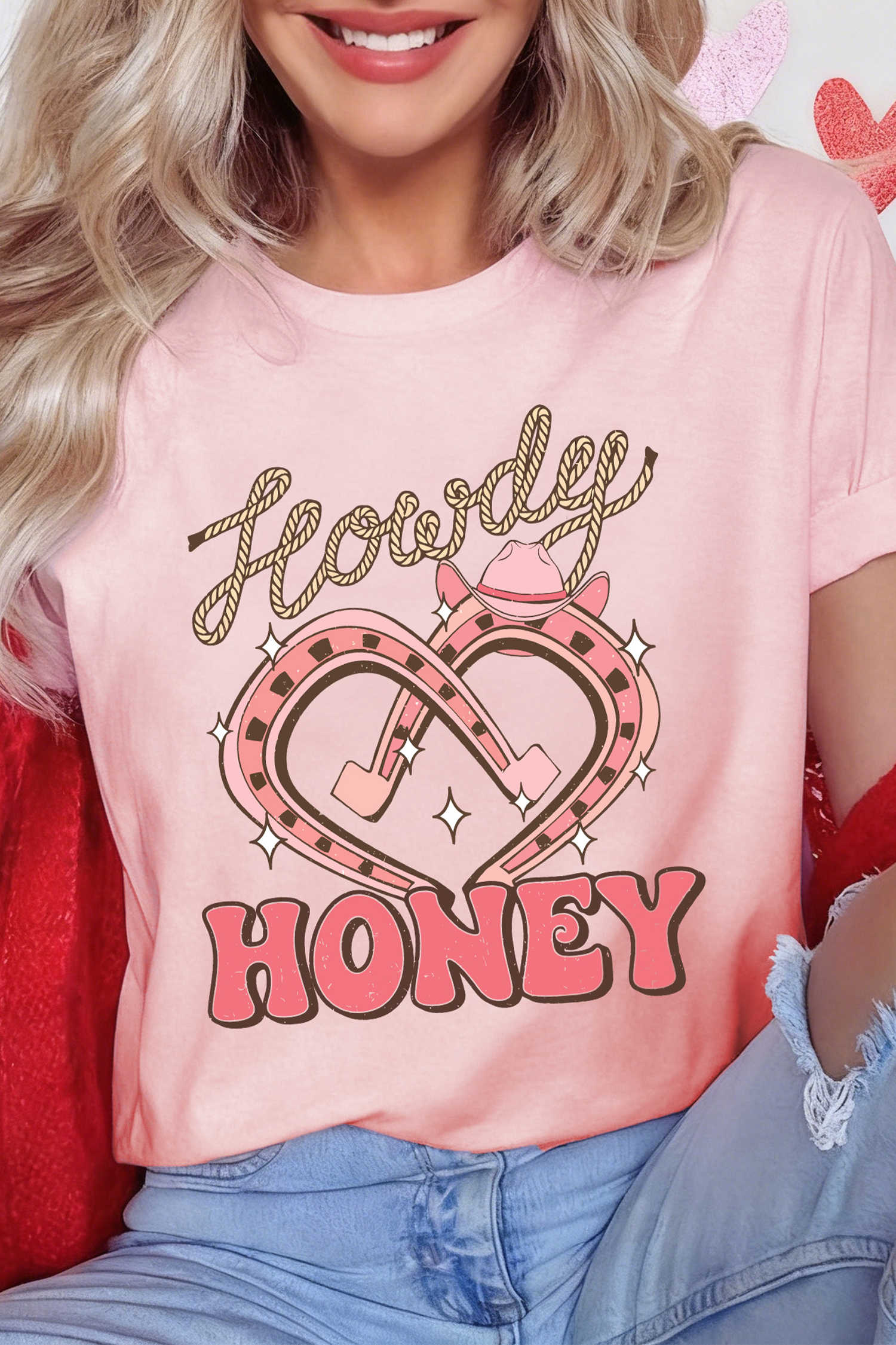 Samarreta rosa amb estampat de cors de ferradura Howdy HONEY
