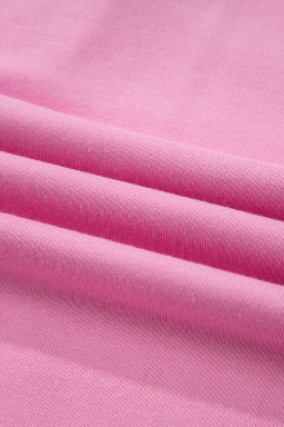 Bright Pink Polo Collar V Neck Pullover and Drawstring Sweatpants Set