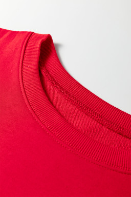 Fiery Red Floral Bow Patched Exposed Seam Patchwork Slit Baggy Sweatshirt