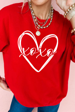 Red xoxo Valentines Heart Sketch Printed Pullover Sweatshirt