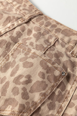 Khaki Leopard Print Straight Loose Jeans