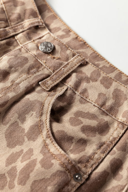 Khaki Leopard Print Straight Loose Jeans