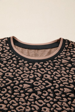 Black Leopard Print Bubble Sleeve Shift Mini Dress