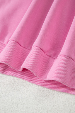 Bright Pink Polo Collar V Neck Pullover and Drawstring Sweatpants Set