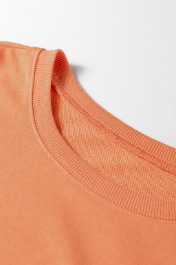 Grapefruit Orange Floral Bow Patched Exposed Seam Patchwork Slit Baggy Sweatshirt