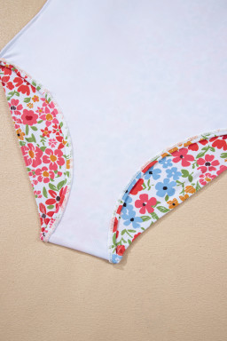 Red Floral Print Ricrac Trim Spaghetti Strap One Piece Swim Dress