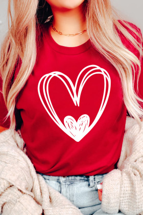 Red Hand Drawn Heart Valentines Day Fashion T Shirt
