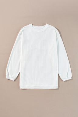 White Mardi Cheerful Bow Printed Corded Ribbed Sweatshirt