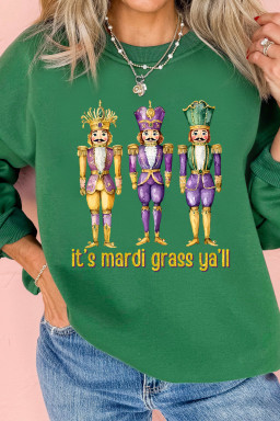 Dark Green Mardi Gras Nutcracker Graphic Pullover Sweatshirt