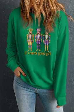 Dark Green Mardi Gras Nutcracker Graphic Pullover Sweatshirt