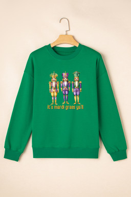 Dark Green Mardi Gras Nutcracker Graphic Pullover Sweatshirt