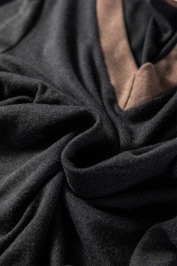 Chicory Coffee Color Block Trim V Neck Button Decor Long Sleeve Top